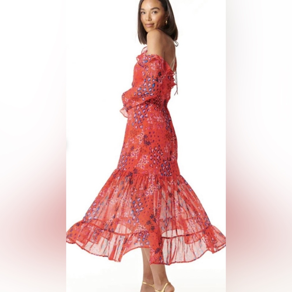 Never Fully Dressed Gorgeous  Dress in Mallorca sheer  red Sz 10